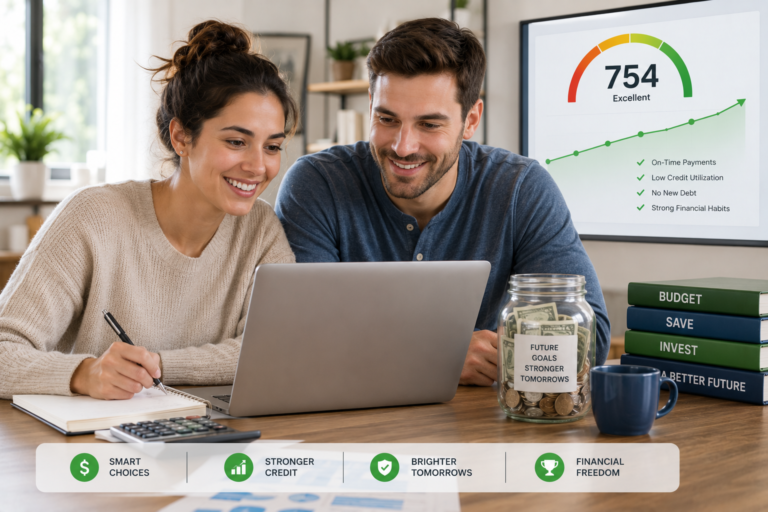 Couple building healthy financial habits to improve their credit score