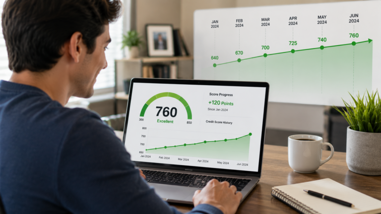 Steady credit score improvement over several months