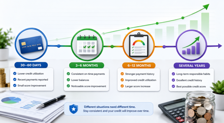Credit score recovery timeline for different financial situations
