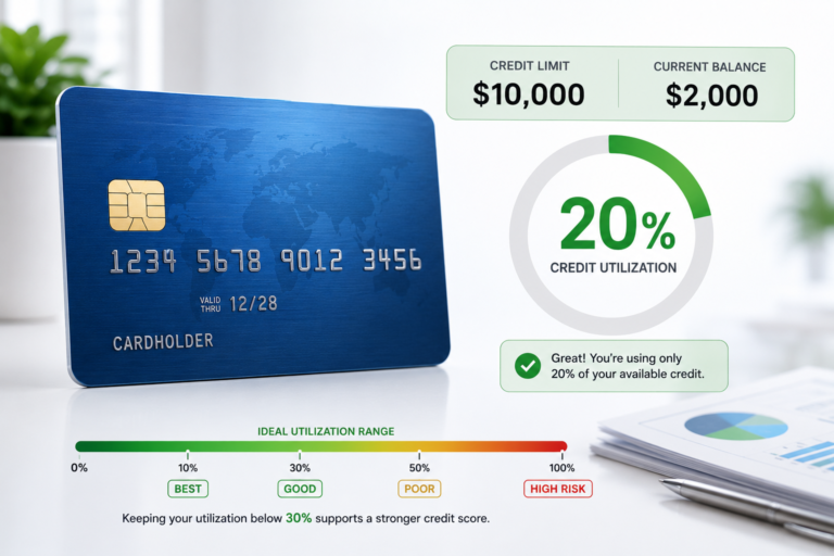 Credit utilization ratio example showing 20 percent usage