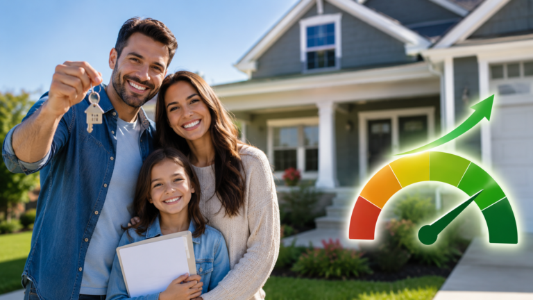 Family buying a home with a good credit score