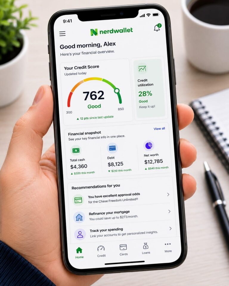 NerdWallet credit report app dashboard