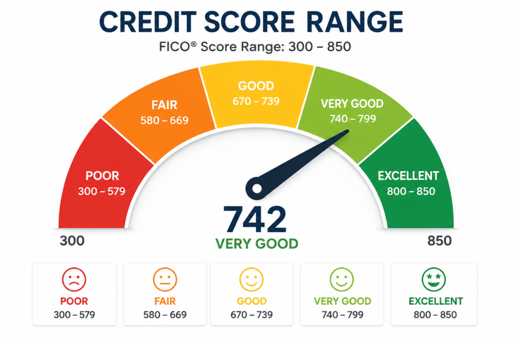 USA credit score range from 300 to 850