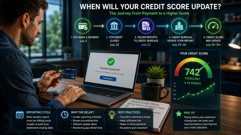 Person paying a credit card bill before the statement closing date to improve their credit score.