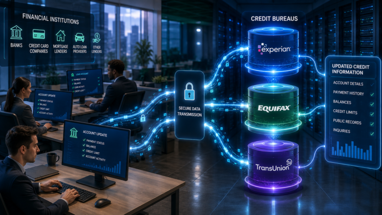 Financial institutions reporting customer credit information to major credit bureaus.