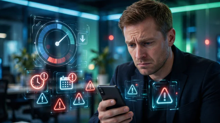 Person receiving a late payment notification while checking their credit score.